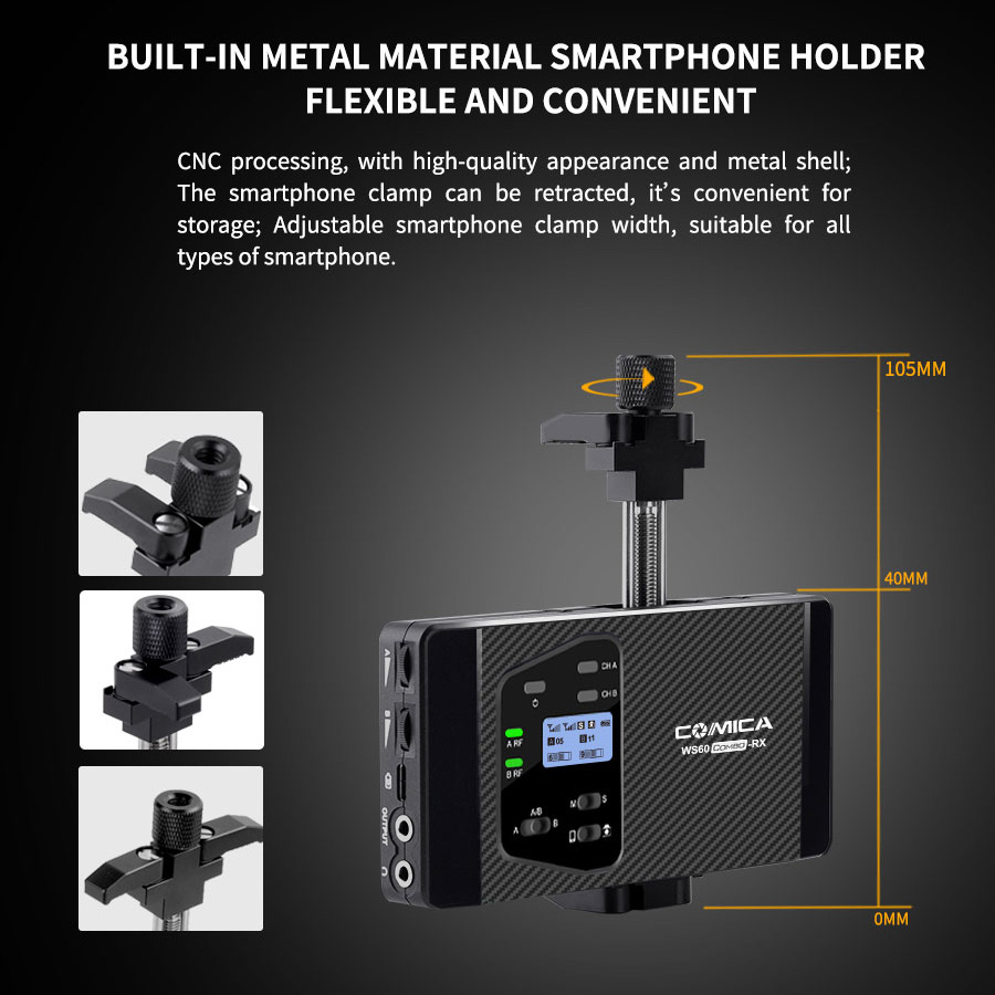 Micrófono inalámbrico para teléfono inteligente Comica CVM-WS60 UHF de 12  canales