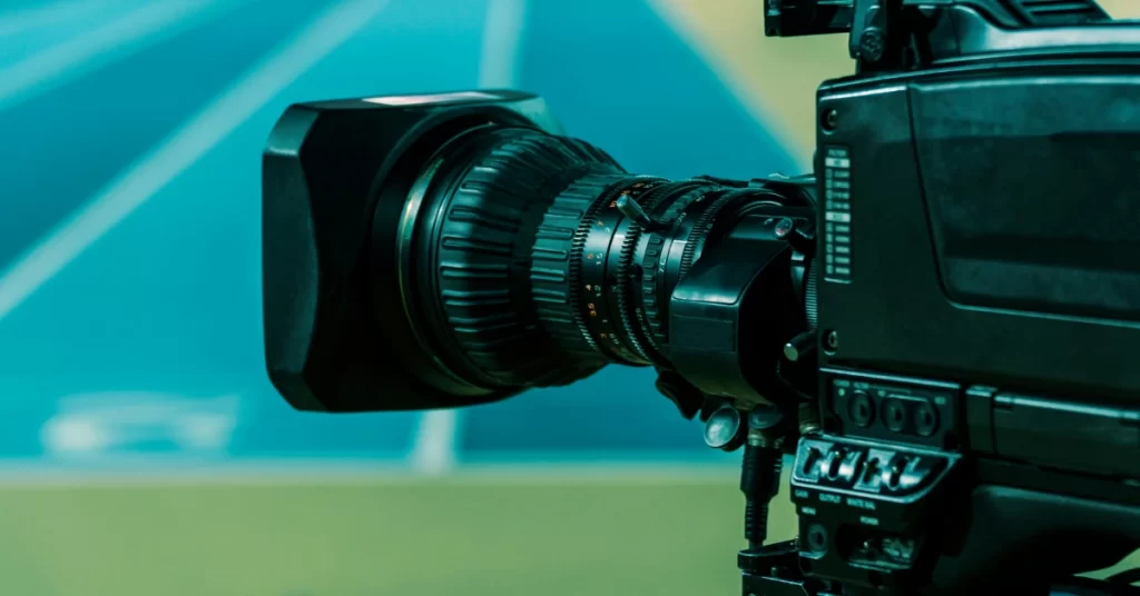 Close-up of a professional broadcast camera