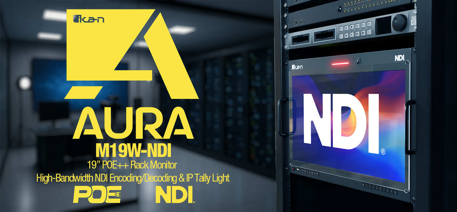 M19W-NDI Rack Mounted Aura NDI High Bandwidth HB Monitor in a corporate av studio server room