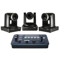Affordable PTZ camera bundle that comes with 3 30x PTZ cameras and an IP controller that utilizes NDI, RS232, RS422, RS485, SRT, HDMI, SDI, VISCA, PELCO.