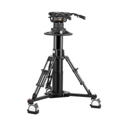 heavy duty pedestal capable of mounting a box lens, teleprompter, servo controls, featuring a pneumatic center column, dolly, adjustable counterbalance and drag EP890XK