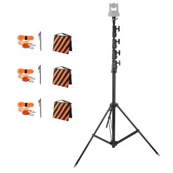 21' aluminum PTZ camera tripod stand for sports, football end zone, that comes with ropes and stakes that stands a a very tall height of 21 feet high.