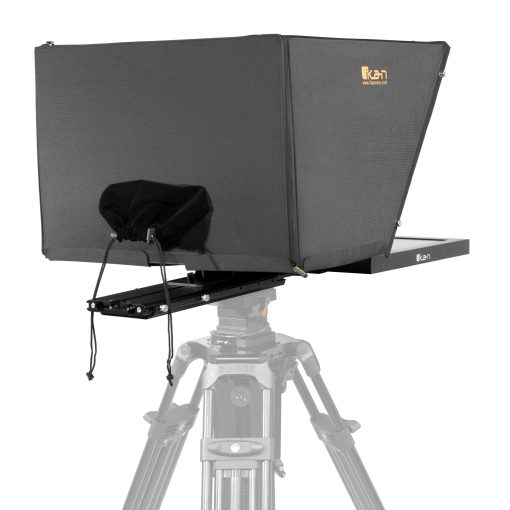 PT4900-PTZ-V2, PT4900S-PTZ-V2, PT419W-PTZ, PT419W-PTZ-TK, Professional 19-inch SDI high-bright teleprompter designed for PTZ cameras, featuring a 1000-nit monitor, 70/30 beam splitter glass, and a hood that fully encloses the PTZ camera for unrestricted movement. It supports SDI, HDMI, and VGA inputs, and offers a screen readable from up to 25 feet. The system includes an adjustable base for easy balancing, reusable foam for transport, and PrompterPro software for MAC & PC. Compatible with a wide range of PTZ cameras