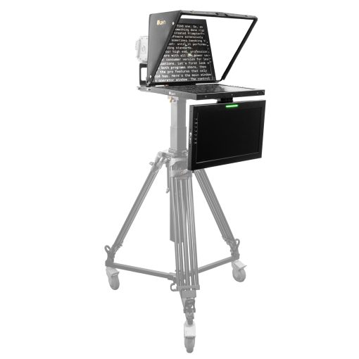 PT4900-V2, PT4900S-V2, PT4900-TM-V2, 5 PT4900S-TM-V2, Professional 19-inch high-bright teleprompter featuring a 1000 nit monitor, high-quality 70/30 beam splitter glass, lightweight aluminum chassis, and a screen readable from up to 25 feet. It includes multiple camera mounting options, an adjustable base for easy balancing, and reusable foam for transport. Suitable for various cameras including camcorders, DSLR, and mirrorless. Comes with PrompterPro software for MAC & PC and supports SDI, HDMI, composite, and VGA inputs.