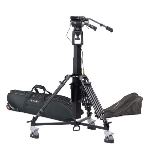 motorized pedestal with a fluid head that features counterbalance, pan and tilt drag, is heavy duty, gives smooth shots.