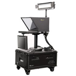 IP-Controlled Portable Studio, Mobile Cart, 19" NDI Teleprompter, NDI PTZ Camera, Motorized Column, PoE LED Panel