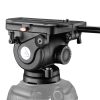 heavy duty fluid head 44lbs payload capacity and 44 lb max weight with adjustable counterbalance, a bubble level, panhandle, made for broadcast video cameras that are ENG cameras