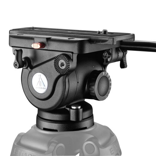 heavy duty fluid head 44lbs payload capacity and 44 lb max weight with adjustable counterbalance, a bubble level, panhandle, made for broadcast video cameras that are ENG cameras