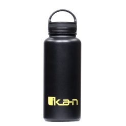 22oz powder-coated stainless steel water bottle with loop handle, featuring double-wall vacuum insulation and a wide mouth design.