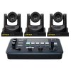 OTTICA-FHD-20X PTZ camera and Ikan OTT-CONTROLLER-V2 in a professional studio setup, showcasing Full HD 1080p 20x optical zoom, AI tracking, NDI video transmission, and versatile IP/analog control for up to 10 cameras, available at ikan.com