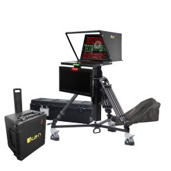 19″ Widescreen PTZ Teleprompter w/ Talent Monitor, Motorized Pedestal & Dolly Turnkey, Travel Kit