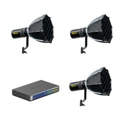 Lyra POE Bi-Color Studio Mini-Bowen LED Light 3x Light w/ Netgear PoE++ Ultra 60 Switch Bundle (Unmanaged)