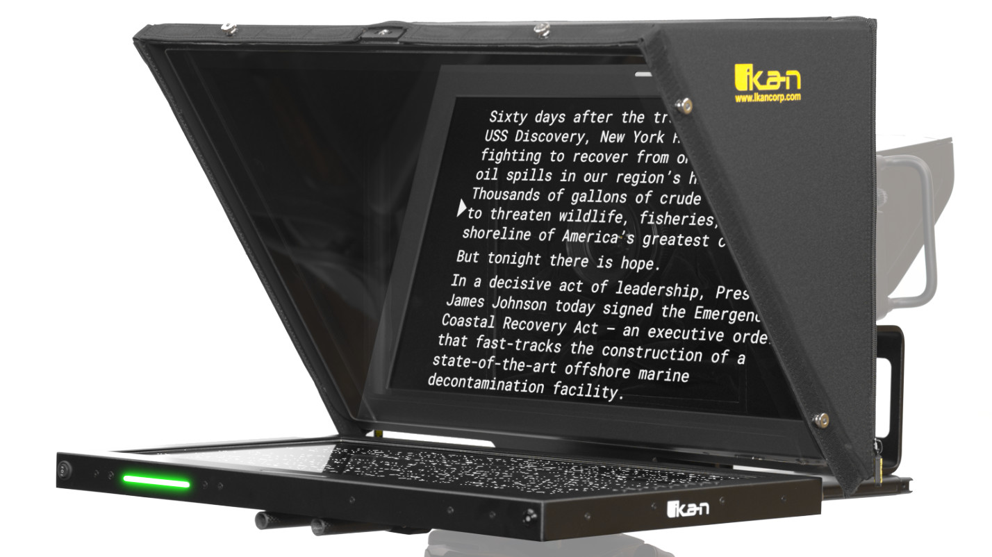 Banner DSC00275 PTZ Teleprompter for Corporate AV and podcast studios – professional PTZ camera teleprompter providing clear script delivery and natural eye contact for high-quality video production