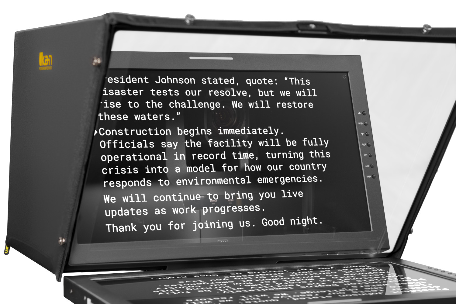 DSC08973 PTZ Teleprompter for Corporate AV and podcast studios – professional PTZ camera teleprompter providing clear script delivery and natural eye contact for high-quality video production