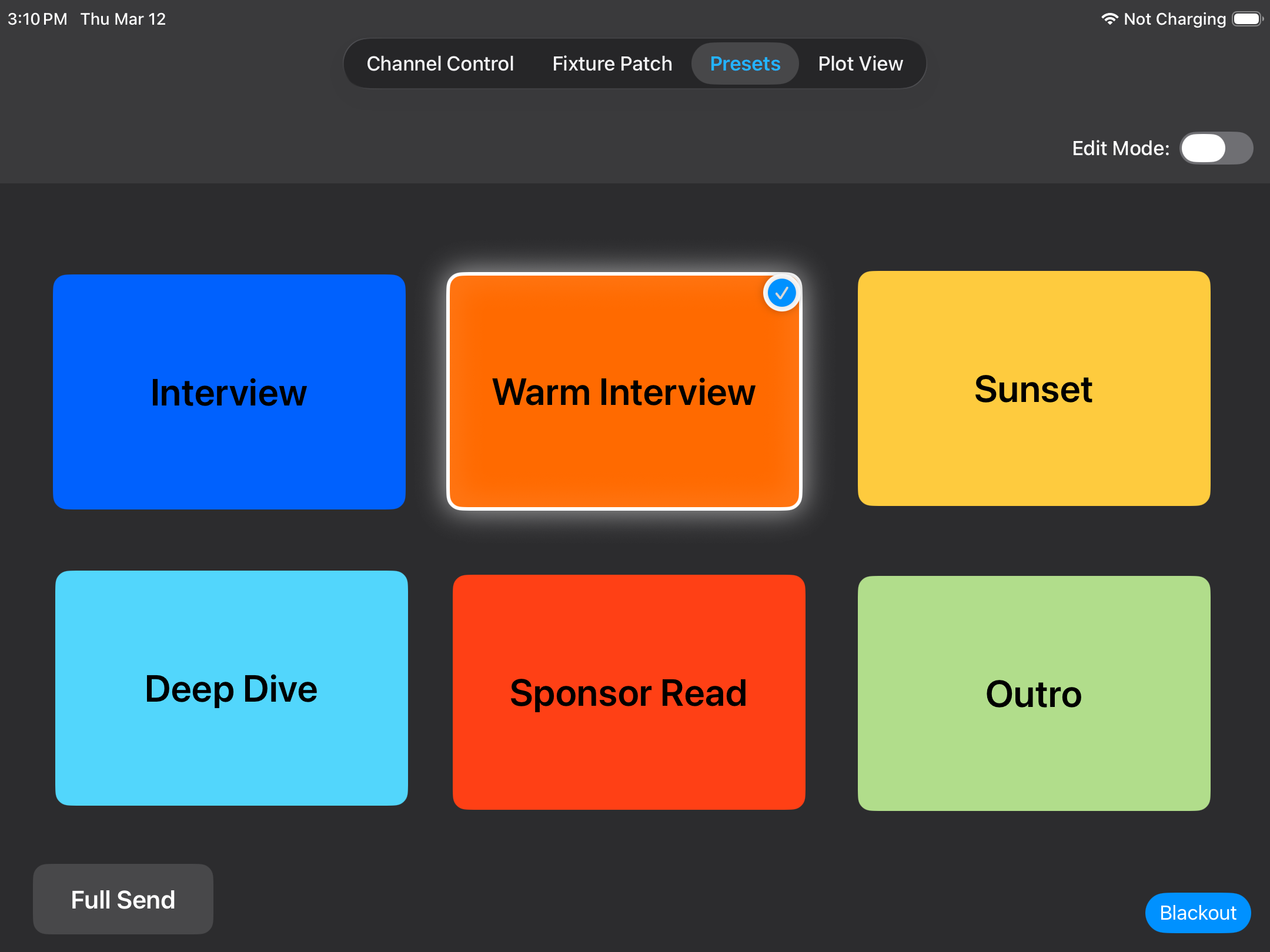 Light Deck Presets — customizable button canvas for recalling lighting looks