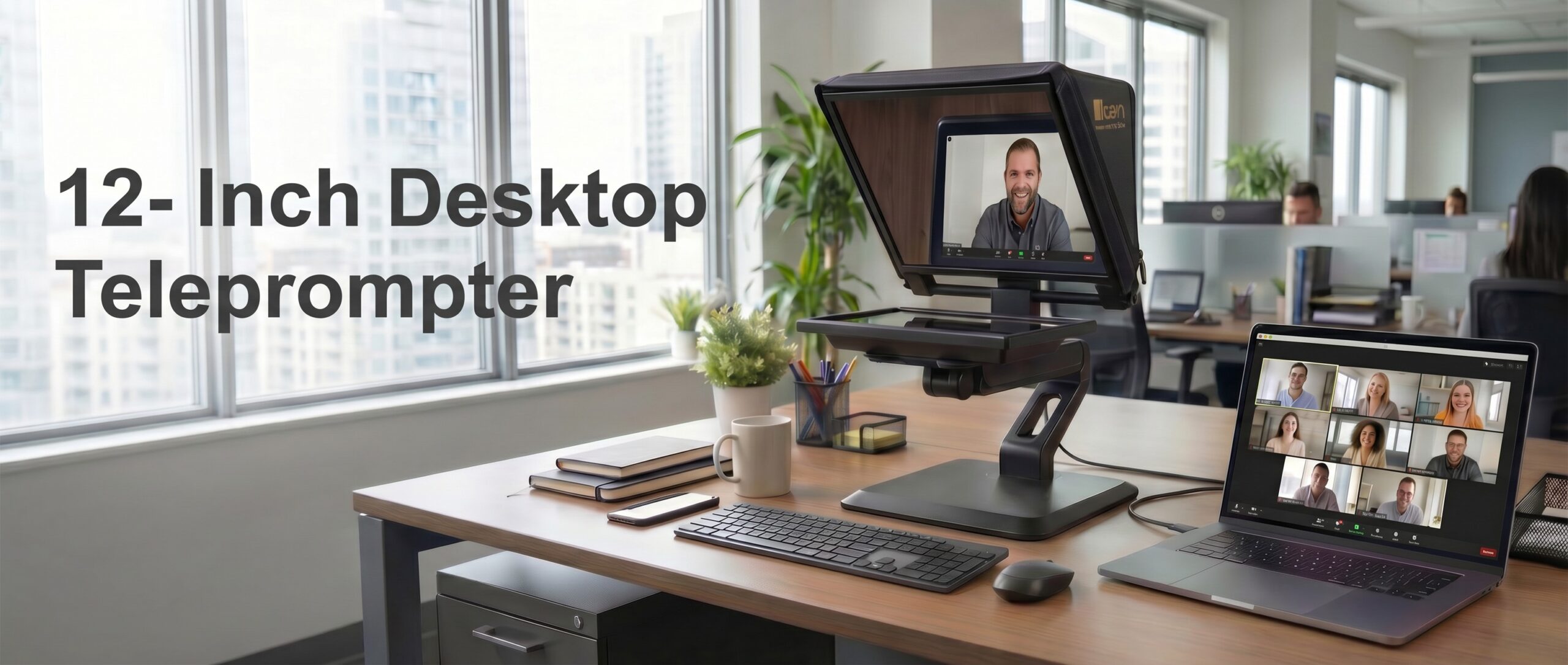 desktop teleprompter, teleprompter for webcam, webcam teleprompter, teleprompter for Zoom, teleprompter for Microsoft Teams, eye contact webcam, Zoom eye contact, Teams eye contact, video call teleprompter, teleprompter with monitor, 12 inch teleprompter, beamsplitter glass teleprompter, teleprompter for streaming, teleprompter for webinars, teleprompter for YouTube, teleprompter for podcasting, corporate teleprompter, executive teleprompter, teleprompter for training videos, teleprompter for content creators, desktop prompting monitor, HDMI teleprompter, VESA teleprompter mount, teleprompter with webcam mount, Ikan teleprompter, PT312-DESKTOP, PrompterPro, teleprompter for home office, teleprompter for remote work, professional desktop teleprompter, teleprompter for live streaming, teleprompter for OBS, teleprompter for virtual meetings, script reading teleprompter, teleprompter for video production