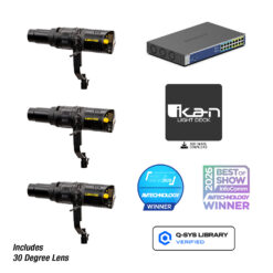 Lyra POE Bi-Color Ellipsoidal LED Light 30 Degree Lens 3X Light w/ Netgear PoE++ Ultra 60 Switch Bundle (Unmanaged)