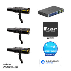 Lyra POE Bi-Color Ellipsoidal LED Light 21 Degree Lens 3X Light w/ Netgear PoE++ Ultra 60 Switch Bundle (Unmanaged)