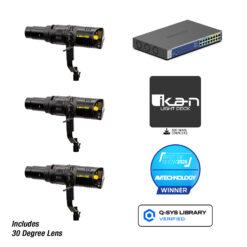Lyra POE Bi-Color Ellipsoidal LED Light 30 Degree Lens 3X Light w/ Netgear PoE++ Ultra 60 Switch Bundle (Unmanaged)